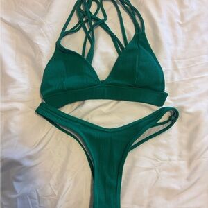 SHEIN Emerald Green Strappy Triangle Bikini